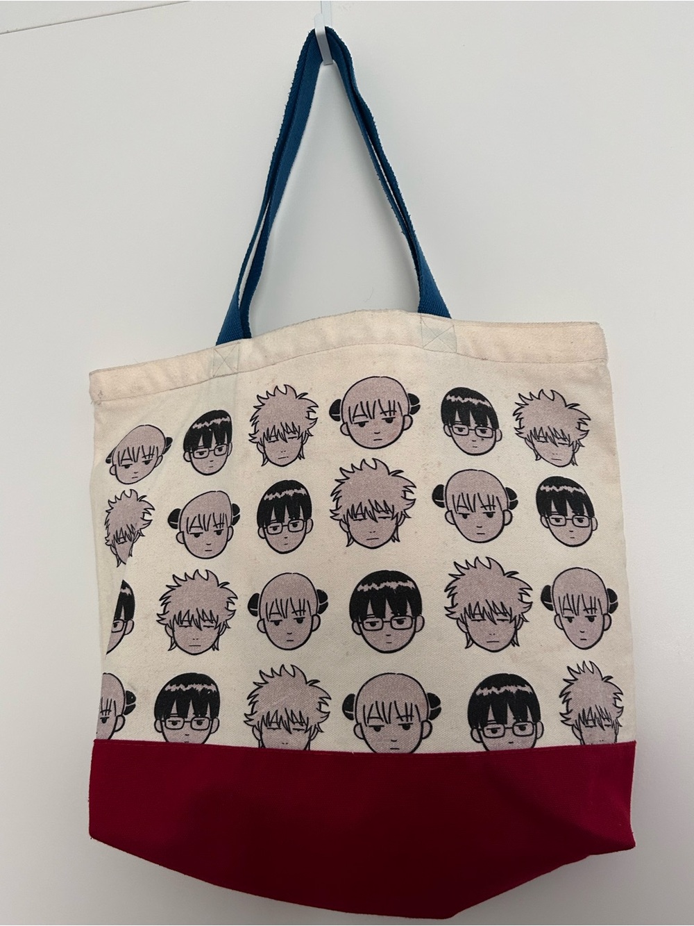 Anime Gintama Character Canvas Tote Bag in Natural, Navy & Red